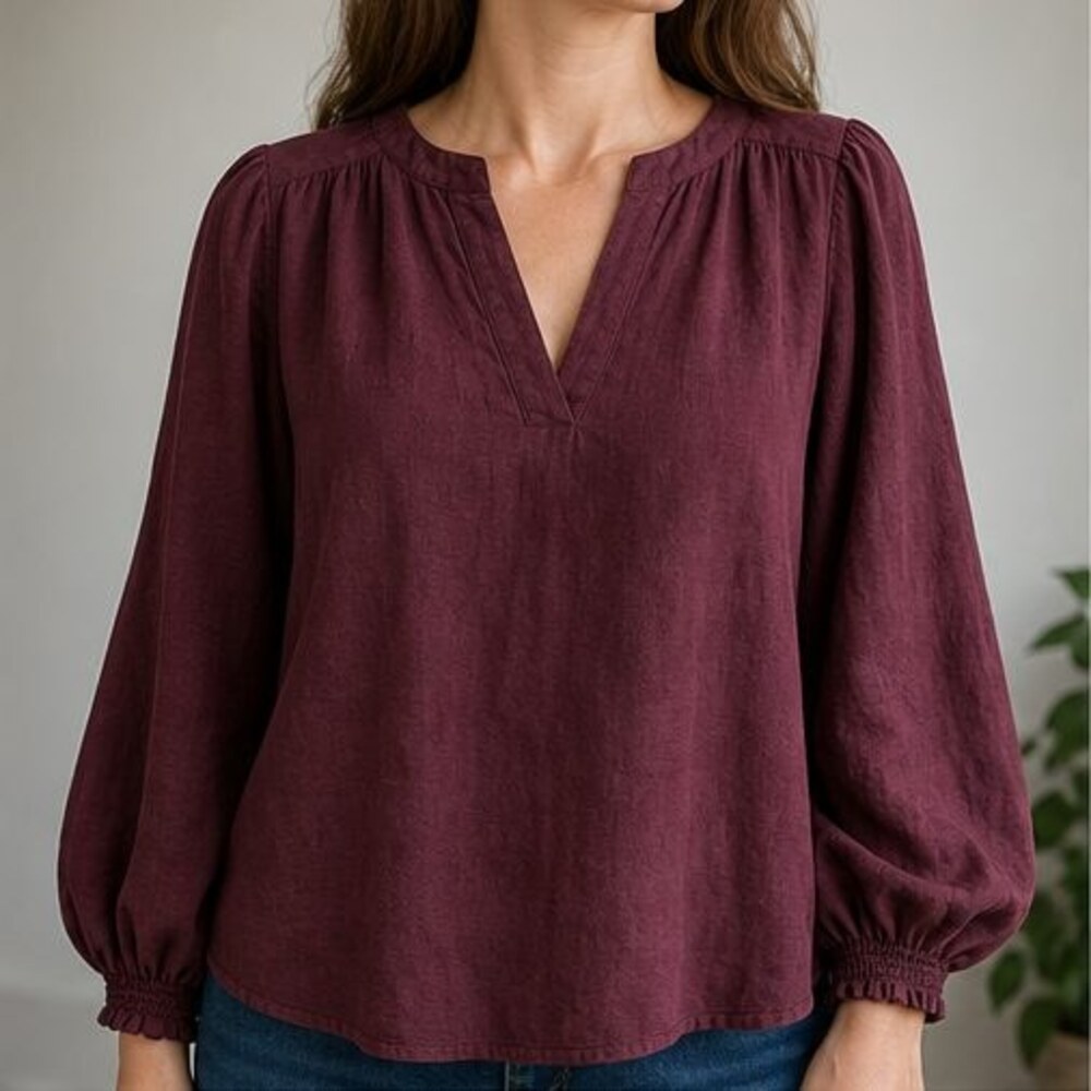 Burgundy Ruffle Blouse - Picture 2 of 6